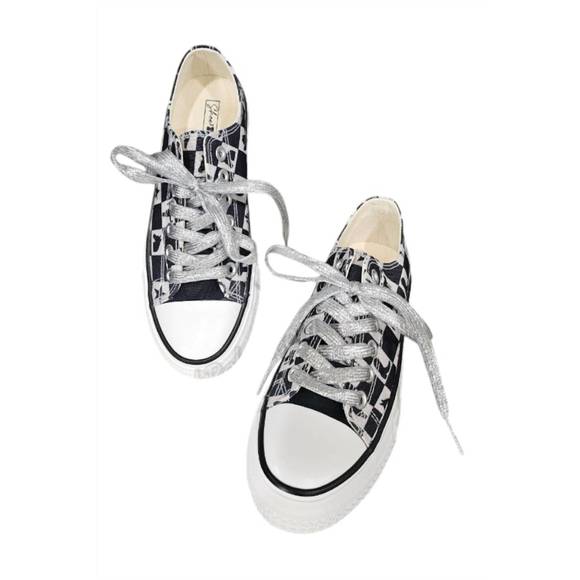 NEW 2FLYCO women's checkered cowgirl kickers sneaker in black/white - Picture 4 of 6